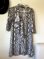 Attitudes By Rene Dress Snake Print Grey Black 3/4 Sleeve Collared V-Neck QVC