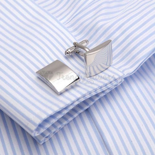 High Polished Plain Stainless Steel Cufflinks Silver Plated Rectangle Cuff Link - Picture 8 of 8