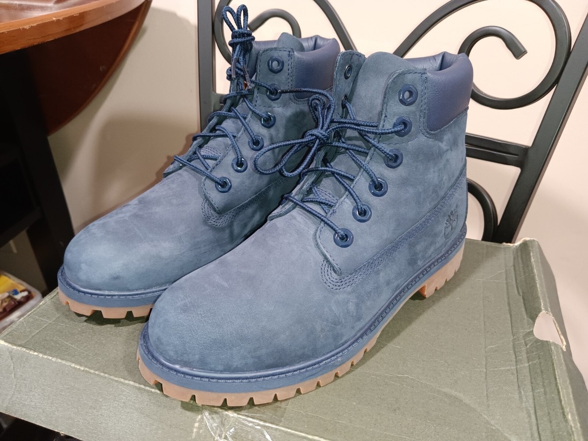 Timberland Junior 6-Inch Premium Waterproof Boots Navy Nubuck Size- 6Y