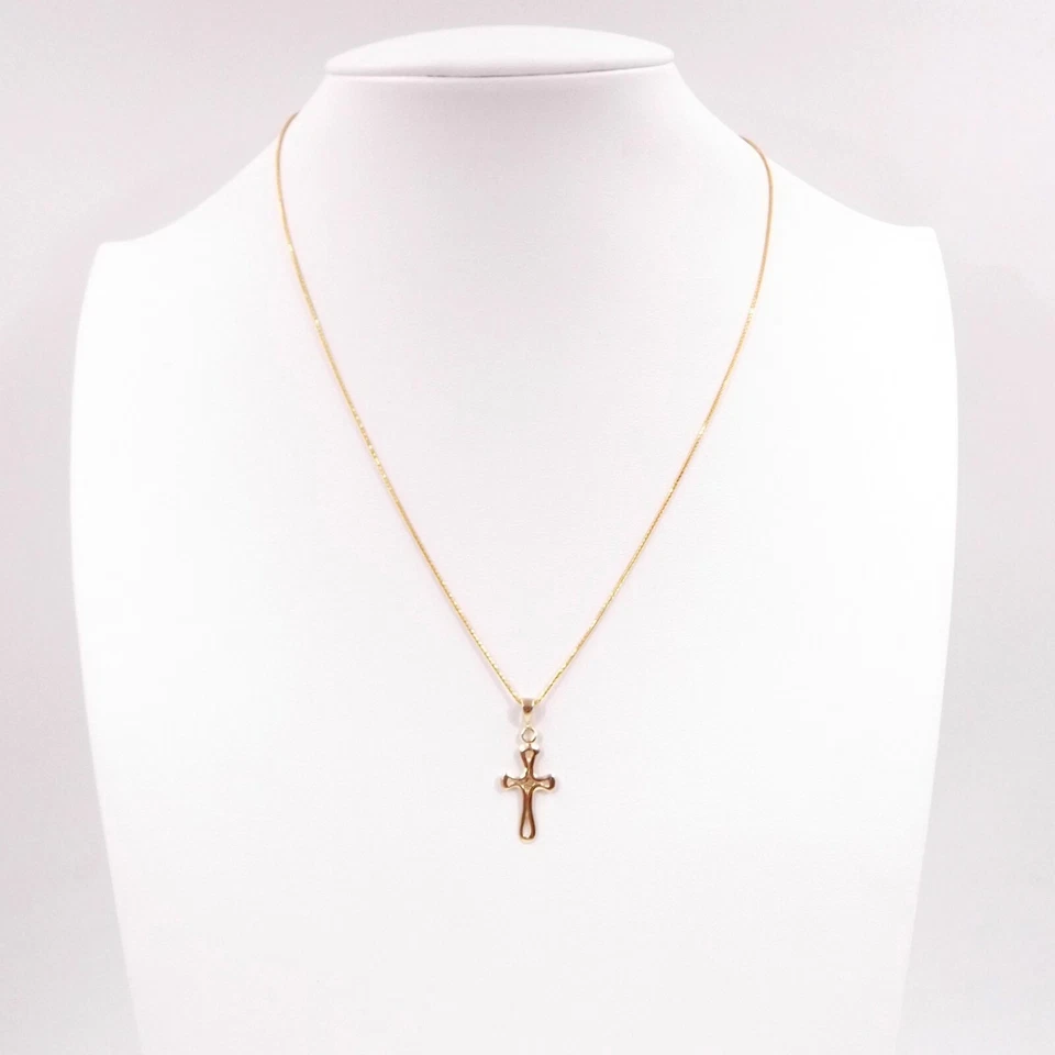 Collana con Croce in oro giallo uomo donna catena ciondolo pendente religioso - Immagine 2 di 4