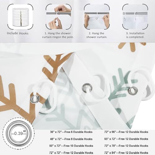 Christmas Shower Curtain Xmas Snowflake 72"W x 72"L (Pack of 1) Blue and Brown - Picture 6 of 7