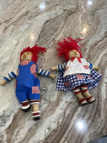 Terry's Village Raggedy Ann and Andy Knopfarme & Beine Regalsitter Figuren Vintage