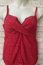 Swimsuits For All Modest Tankini Top Size 16 Pink Crochet Open Front Underwire