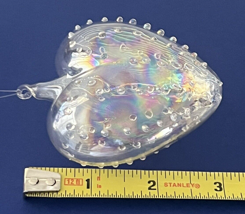 Christmas Ornament Handblown Clear Glass Heart - Raised Glass Dots Design VTG - Picture 11 of 13