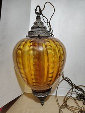 Vintage Amber Bubble Glass Swag Pendant Lamp with Ornate Brass Cap — listing 4