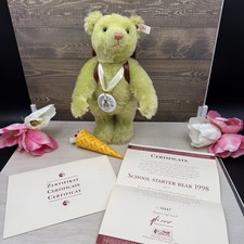 1998 Steiff Club Teddy Bear School Starter Bear 12 inch Green Mohair 420139