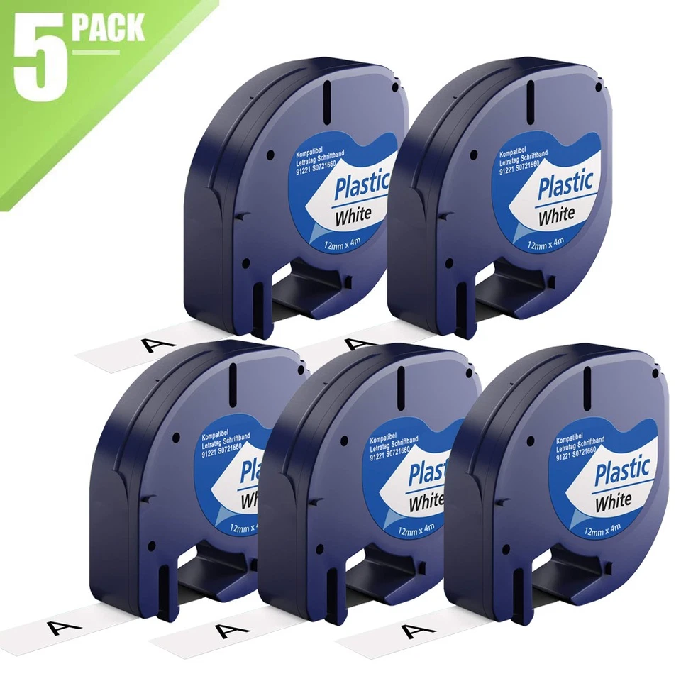 MARKENLOS 5x Kompatibel für Dymo Letratag Etikettenband Plastic 91221 S0721660 Kunststoff