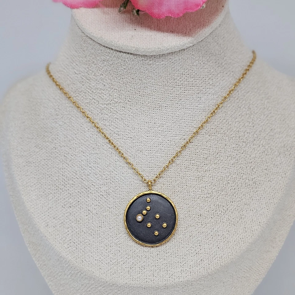 Collar Colgante Satya Zodiaco Horóscopo Géminis Signo Perla Gema Chapado en Oro 18K Foto 3 de 4