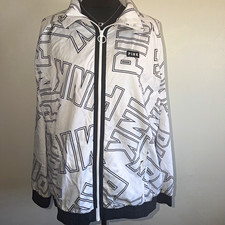 PINK Victoria's Secret Logo Full Zip Jacket White/Black Woven Polyester M