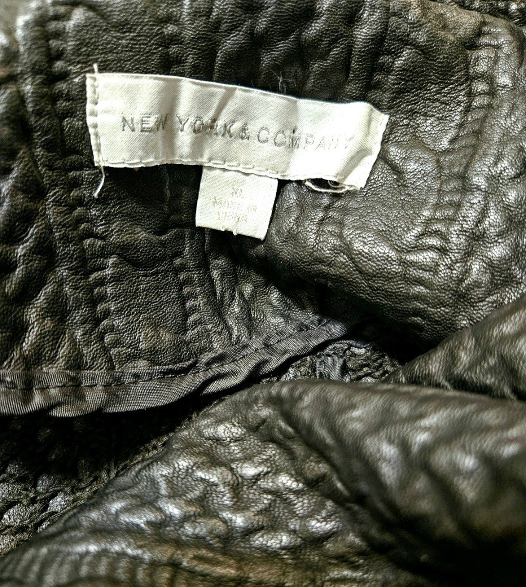 Faux Leather Jacket Cable Knit Pattern Black Moto… - image 4