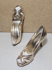 NEW PAPELL Women's Size 5.5, 6 Platino ALL LEATHER Peep Pump Sandal Heel Shoes
