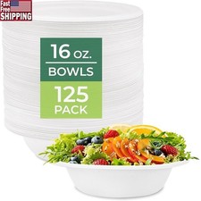 Eco-Friendly Compostable Bowls Heavy Duty Bamboo Bagasse Disposable 125 Count