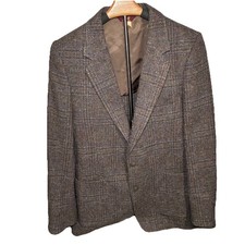 Vtg 80s Farah 40R Beige Khaki Herringbone Tweed 2 Button Blazer Sport Coat
