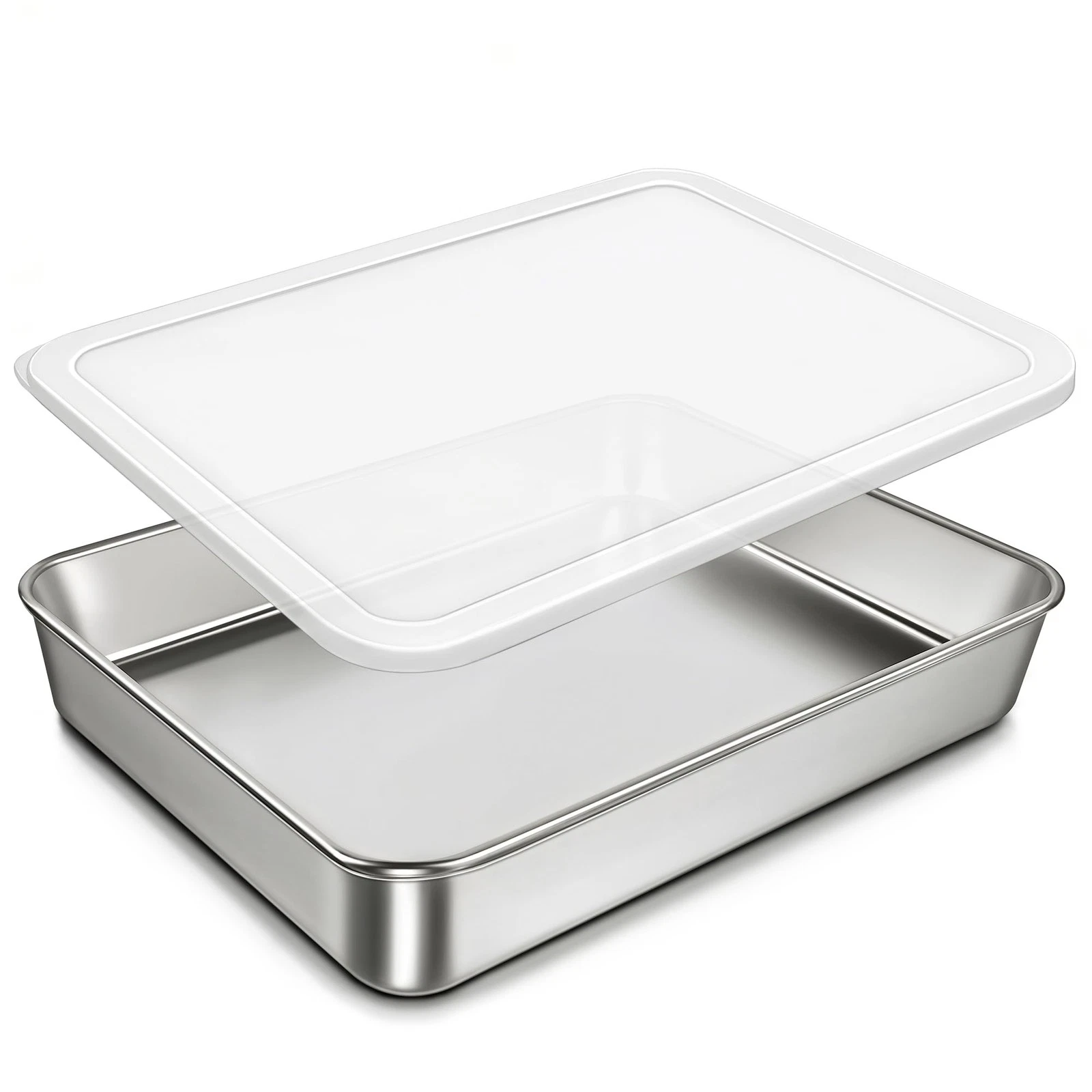 304 Stainless Steel Baking Pan with Lid, 12⅓ x 9¾ x 2 Inch Rectangle Sheet Ca...