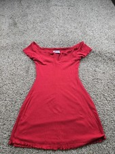 Urban Outfitters Dress Womens Medium Red Off Shoulder Ribbed Knit Lettuce Hem