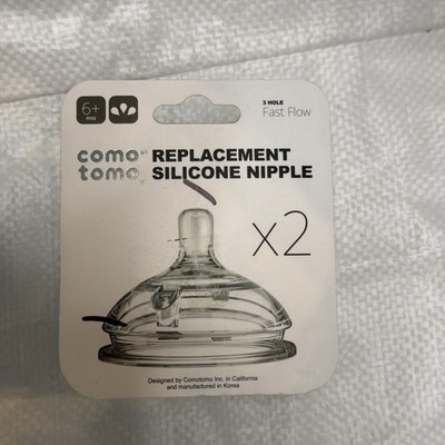 Comotomo Replacement Silicone Nipples - 3 Hole Fast Flow 6+ months - 2 Pk - NIP
