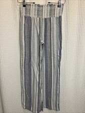 Indigo Rein white blue striped linen blend wide leg pants SIZE M Boho Indie
