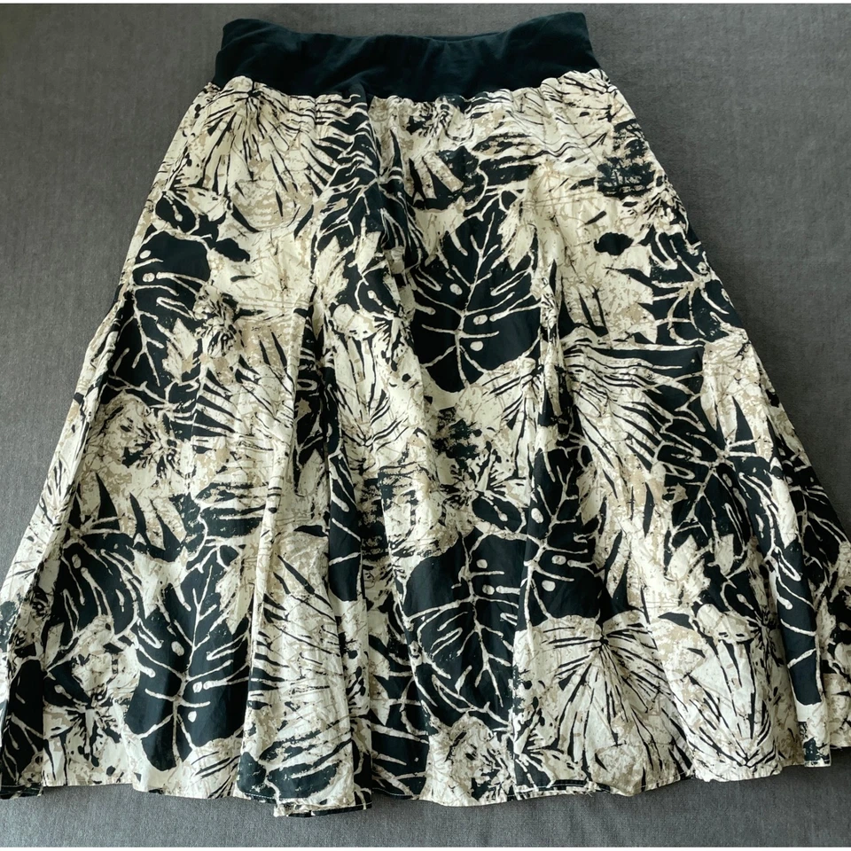 Style and Co 热带叶子印花裙女式 M 黑色白色波西米亚 A 字 Midi — 第 2/4 张图片