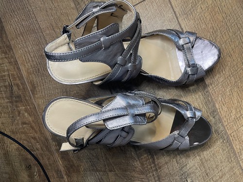 Calvin Klein POSHA Silver Strappy 4" Platform Block Hell Sandals 10M - Picture 11 of 12