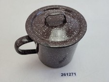 Topf Emaille Braun Wei&szlig; gesprenkelt Alt Antik K&uuml;che Haushalt Landhaus #261271