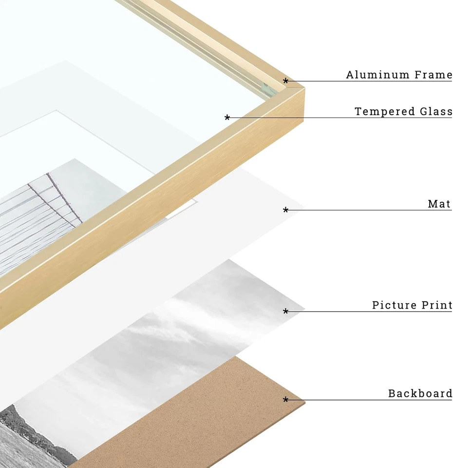 , Marco de fotos de metal 11X14 con tapete para foto 8X10 y vidrio real, foto de aluminio Foto 4 de 4