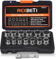 REXBETI Impact Bolt & Nut Remover Set, 13+1 Pieces Bolt Extractor Tool Set