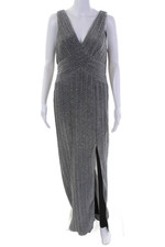 Adrianna Papell Womens Textured Zip Sleeveless V-neck Sparkly Dress Silver Tone