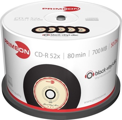 50 Primeon Rohlinge CD-R vinyl black dye 80Min 700MB 52x Spindel
