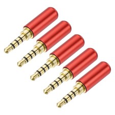 5Pcs 3.5mm 4 Pole Replacement Repair Plug Jack, Stereo Male Plug, Red