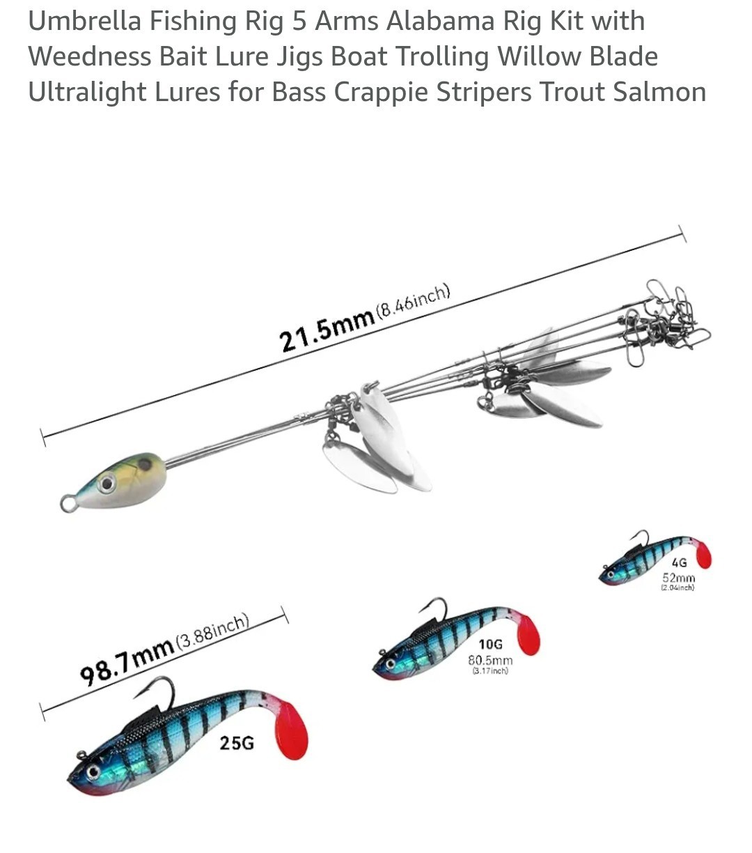 Umbrella Fishing Rig 5 Arms Alabama Rig Kit with Weedness Bait Lure Jigs - Image 5