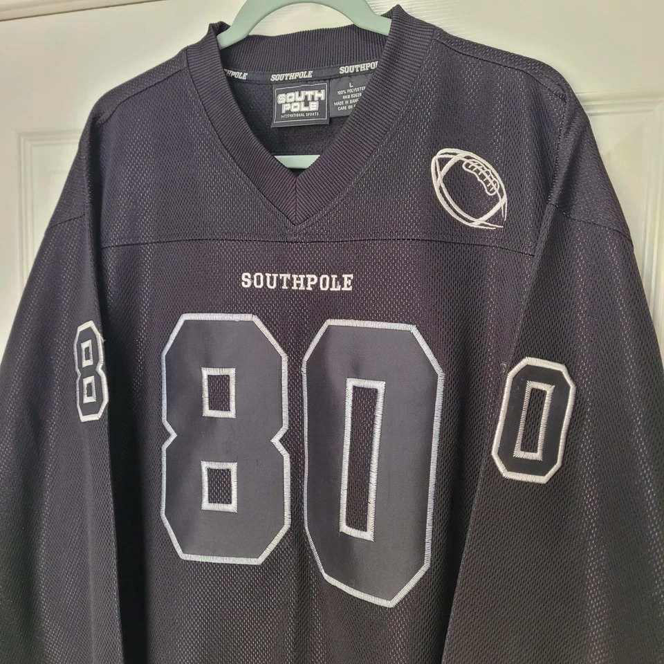 Camiseta de fútbol vintage Y2K Southpole manga larga #80 para hombre talla grande negra Foto 3 de 4