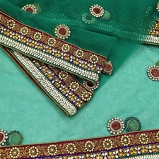 Vintage Heavy Bridal Green Net Dupatta  Hand Embroidered Zardozi Zari Veil Soft