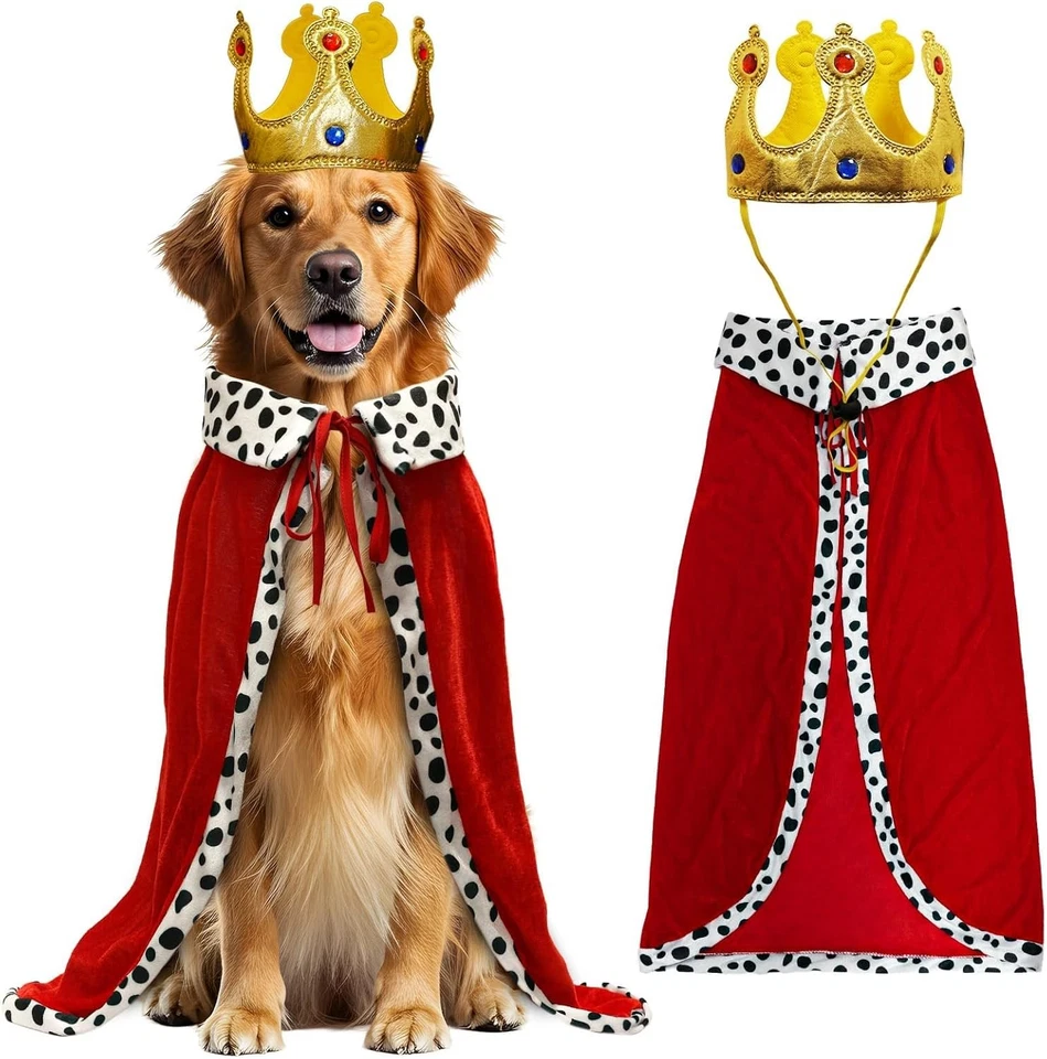 Dog King Costume Set with Cloak and Crown for Small to Large Dogs - Image 2 of 4
