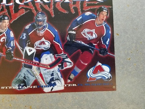 Joe Sakic Stephane Fiset Peter Forsberg Avalanche NHL MINI poster 4x6 pollici - Foto 3 di 4