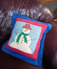 Snowman Appliqué Pillow, Handmade Quilted Winter Decor