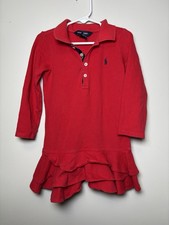 RALPH LAUREN RED DRESS GIRLS 4, LONG SLEEVED, TIERED SKIRT, FIVE FRONT BUTTONS