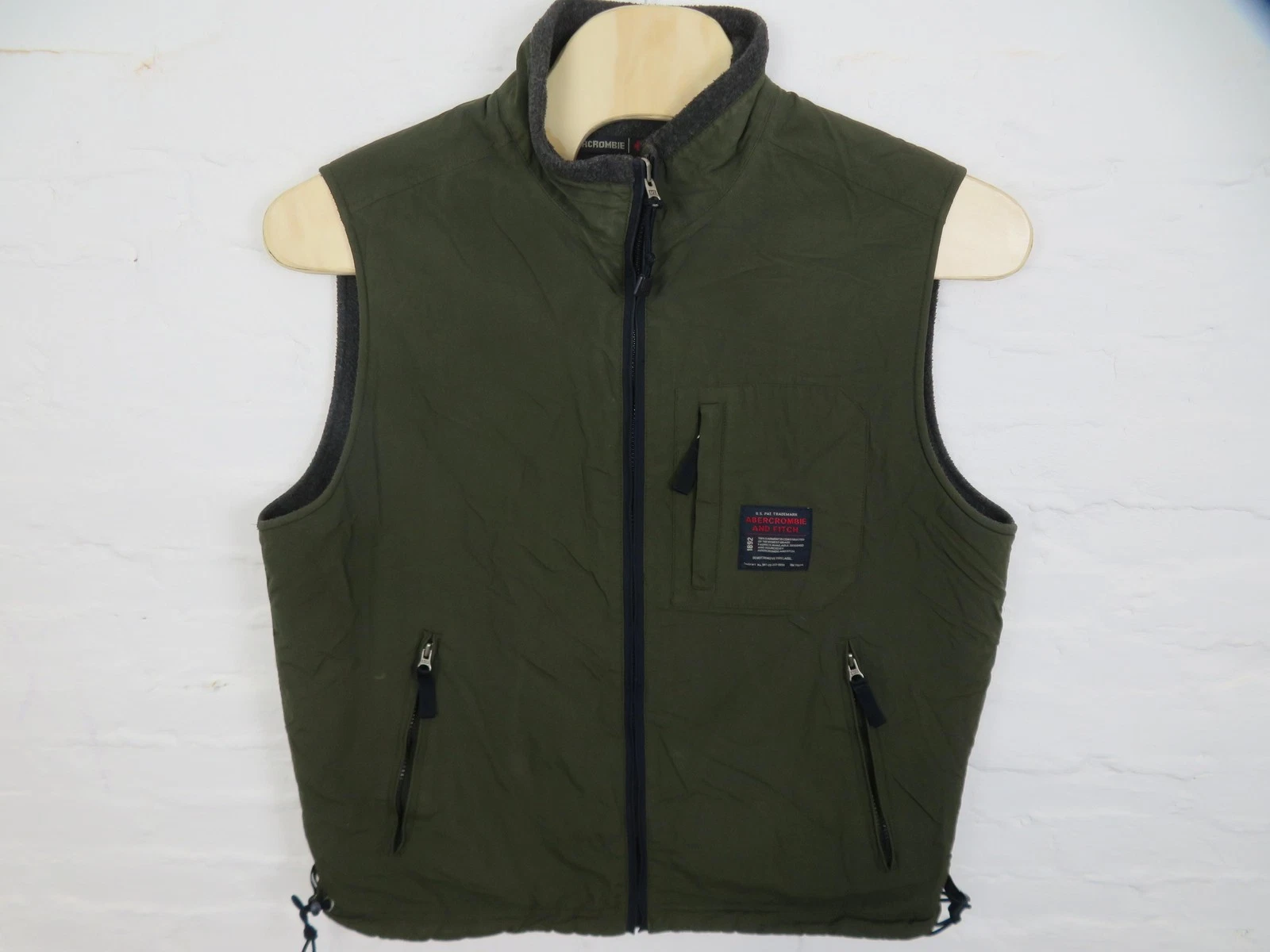 Vtg Abercrombie & Fitch Vest Mens XL Green Reversible Fleece Lined Zip Pockets