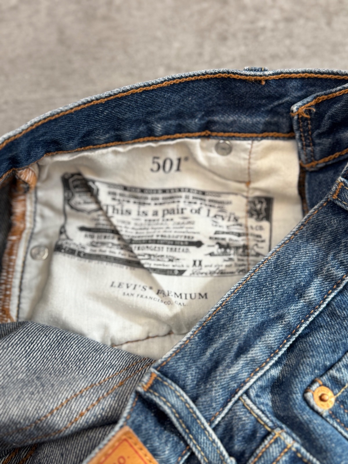 Levis 501 Premium Big E Shorts Womens W25 Blue Denim Short Pants High Waist Top image 7