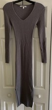 Jennifer Lopez L Long Sweater Dress Gray V Neck Long Sleeve Side Slits