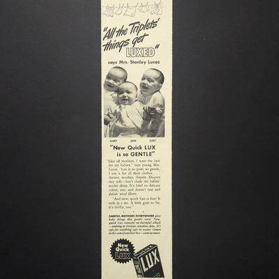 #ad Lux Quick Laundry Soap Triplets Gentle Baby Clothes 1941 Vtg Print Ad $7.99