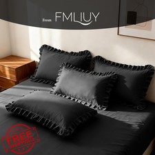 FMLIUY Black Ruffle Pillow Cases Queen 20x30" Set of 2