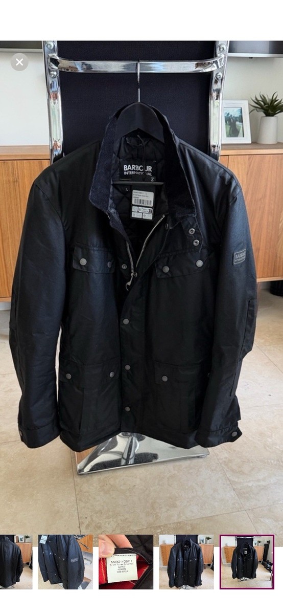 ジャケット・アウター Barbour motorcycle jacket INTERNATIONAL Barbour International Waxed Motorcycle Jacket Black Large Button