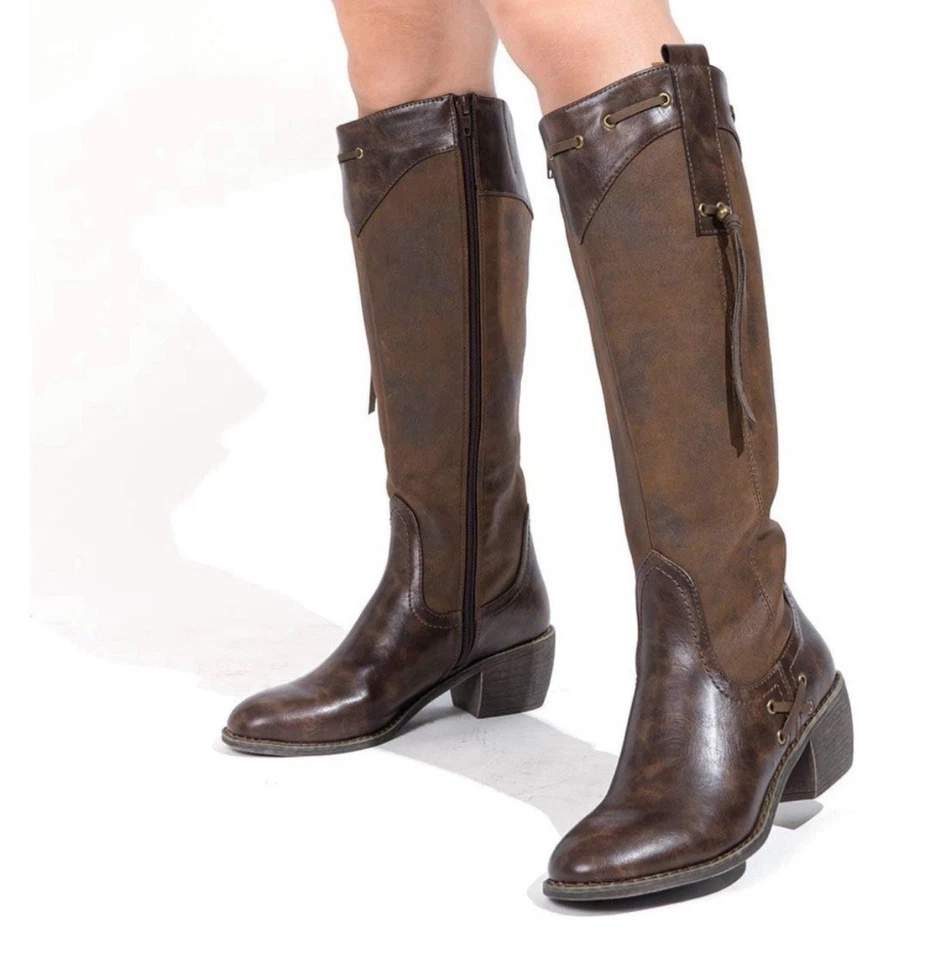 Pierre Dumas Rimini 女式靴子棕色及膝拉链 10 码中号流苏 — 第 4/4 张图片