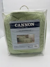 Cannon SEARS King Sized 3 Piece Quilt Set Comforter + 2 Pillow Shams Sage/Green