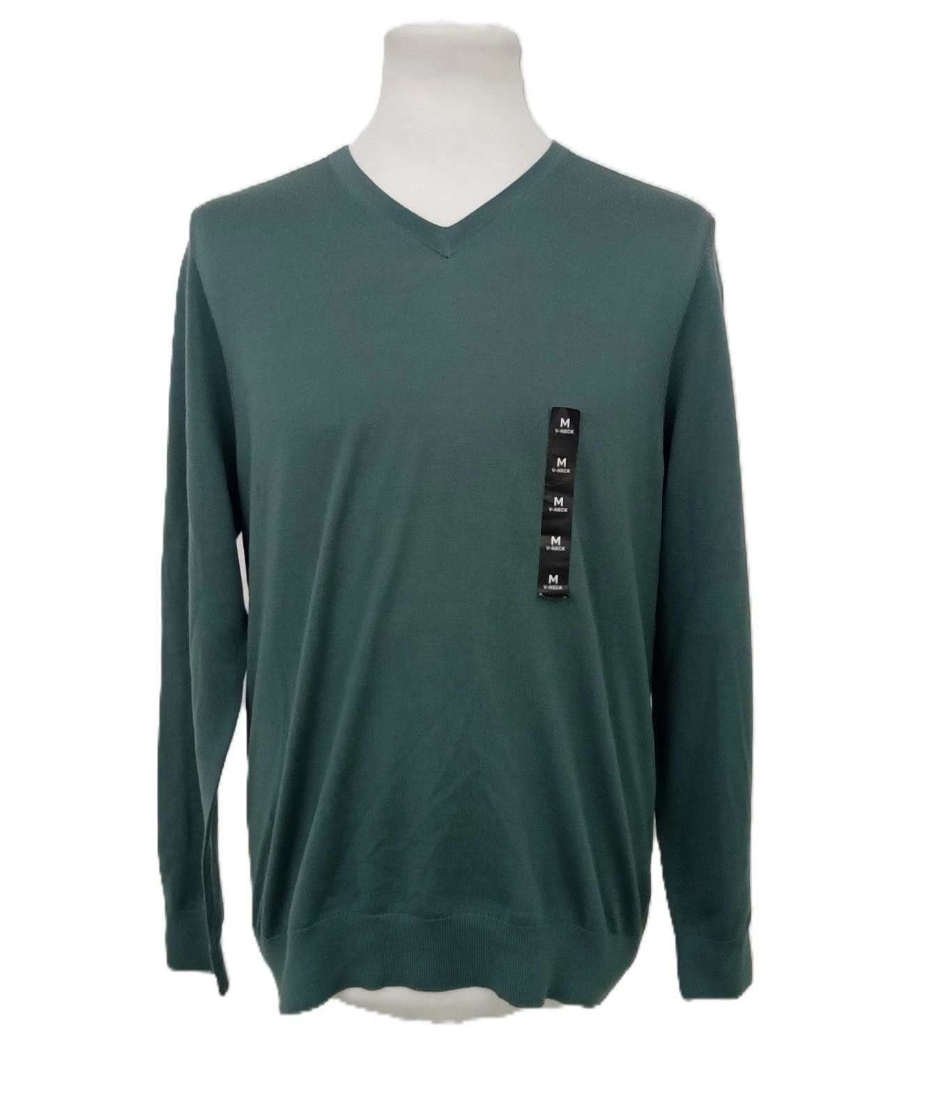 Autograph Men's V-Neck Jumper Teal Green Pure Merino Wool Ribbed Trims New