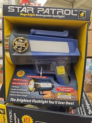 Star Patrol Mega-Bright Rechargeable Spotlight Emergency Flashlight w/10 Modes 
