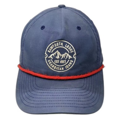 Richardson 5 Panel Blue Red Hat Sawtooth Lodge Idaho Mountain Patch Rope OS