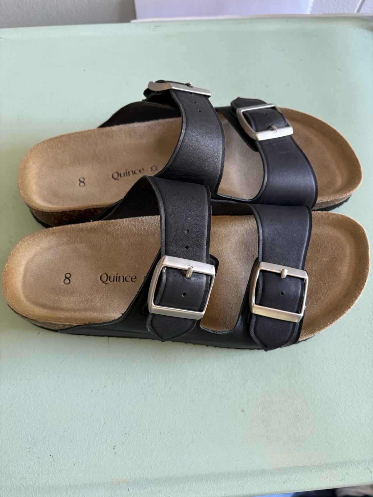 APL Taglia 8 Slide doppia fibbia cotogna pelle nappa nera donna