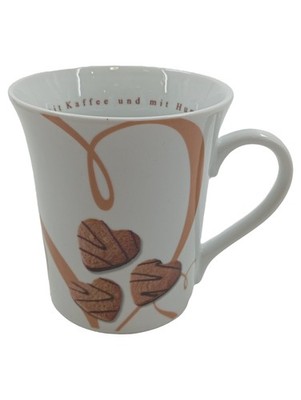 Könitz Kaffeetasse mit Kaffee und Humor Herz Motiv Weiß Keramik