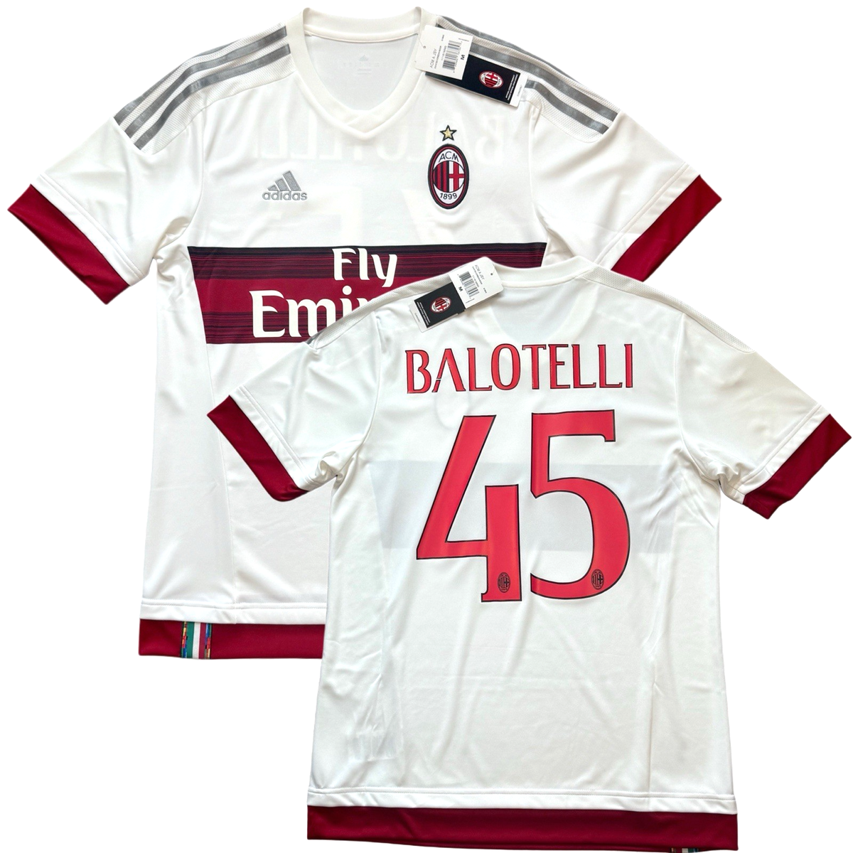 2015/16 AC Milan Away Jersey #45 Balotelli Medium Adidas Soccer